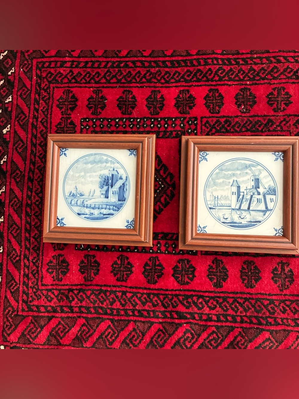 Pair of framed Delft Blue and White Tile Art